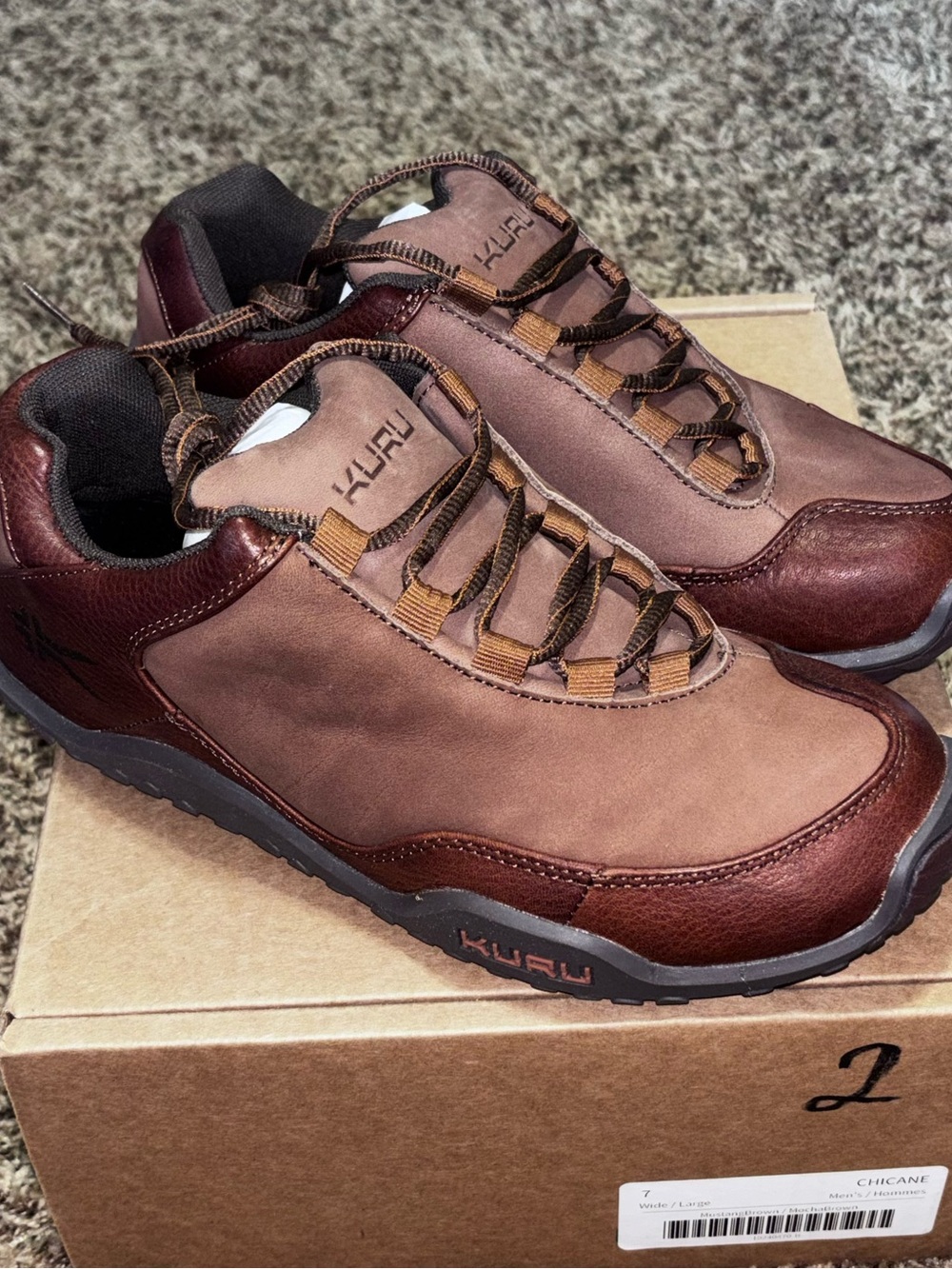 KURU Chicane Mustang Brown Mocha Leather Low Hiking Shoes Men's Size 7 Wide